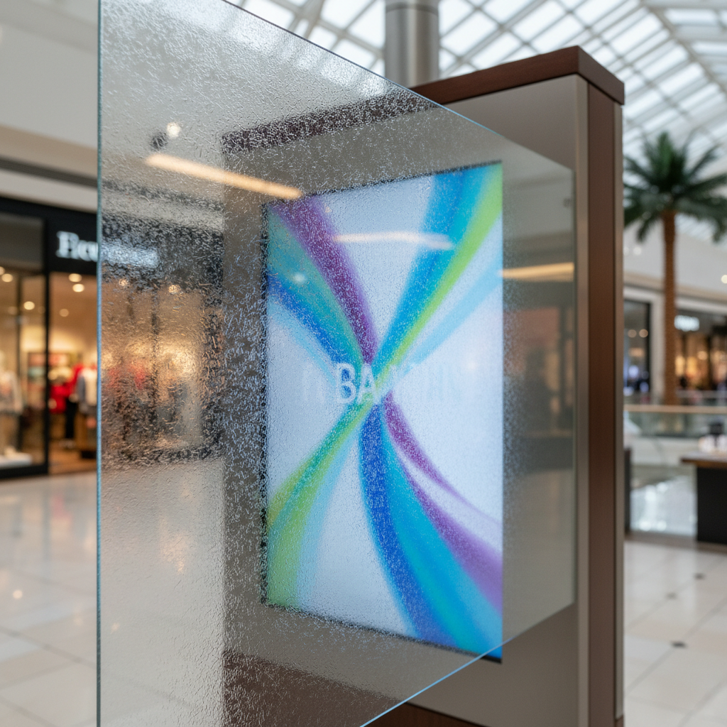 Anti-Glare Etched Glass For Retail Mall Advertising Kiosks